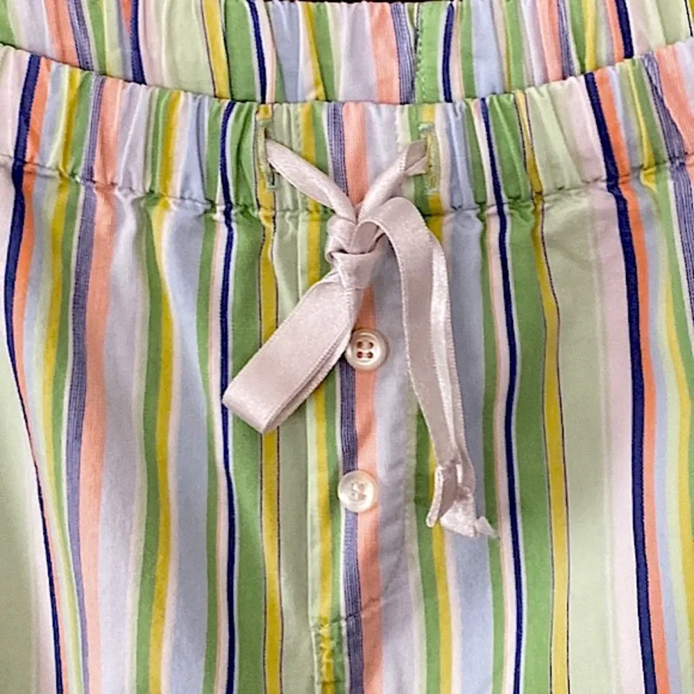 Nicki by Nicole Miller Green Pink Striped SZ L Y2K Revival Preppy Pajama Pants
